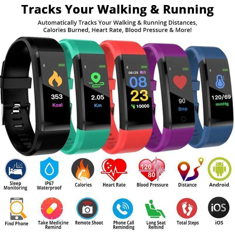 BEST Fitness Smartwatch Tracks Your Running & Walking Distance, Heart Rate, Calories, Blood Pressure & More... Choose From 5 COLORS + Get FREE Delivery Too!