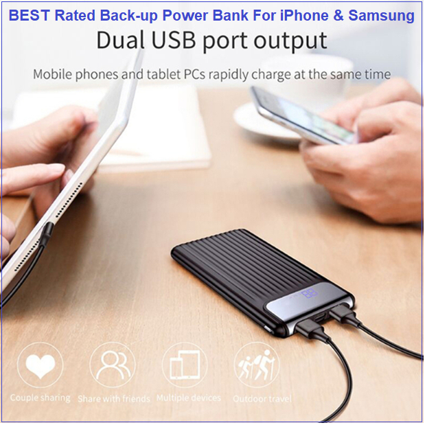 Newest Technology Power Bank With DUAL USB Ports + Special iPhone AND Samsung/Android Ports For Rapid Charging Anywhere!