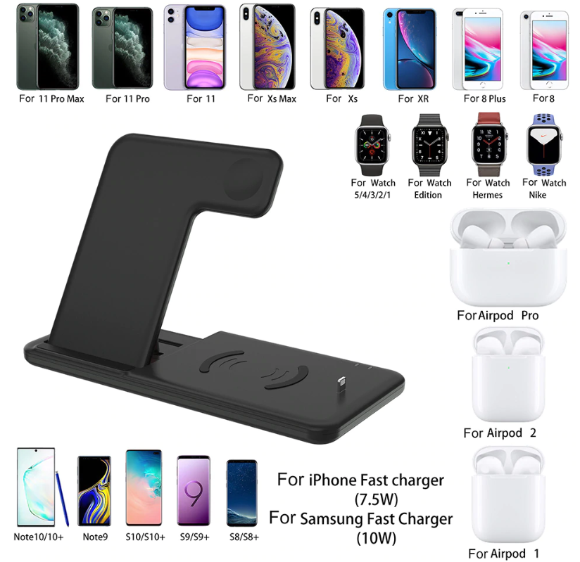 4-in-1 Foldable Charging Dock Station With Qi Fast Wireless Charger For iPhone 8, X, XR, 11 And Apple Watch + Airpods! You Get FREE Shipping Too!