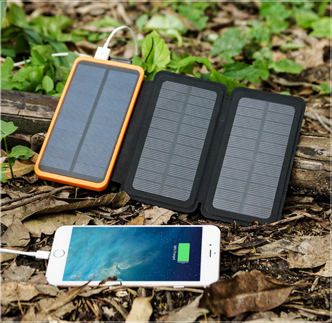 Image of BEST Rated DUAL POWER 10000 mAh Power Bank With 3-Panel Solar Charger + Built In LED Flashlight + 🚛 You Get FREE Shipping Too!