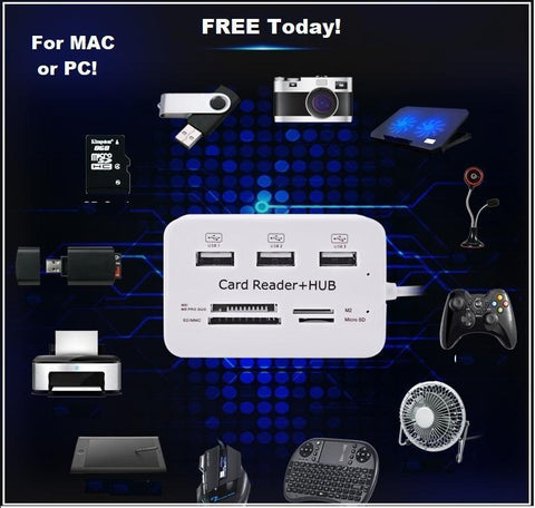 Image of The Ultimate Multi-Port USB 3.0 HUB Splitter 3 Ports PLUS SD + Micro SD Card Reader. MAC or PC! Just cover shipping and get yours FREE today!