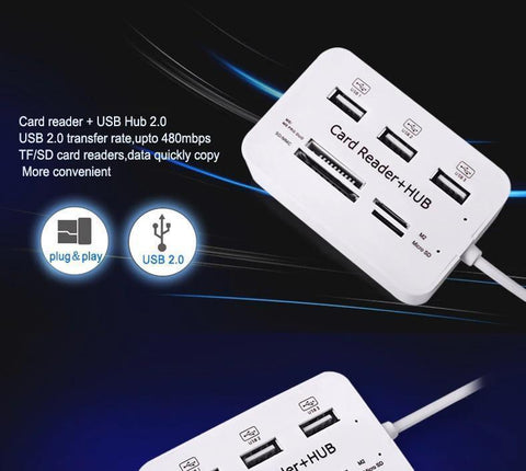 Image of The Ultimate Multi-Port USB 3.0 HUB Splitter 3 Ports PLUS SD + Micro SD Card Reader. MAC or PC! Just cover shipping and get yours FREE today!