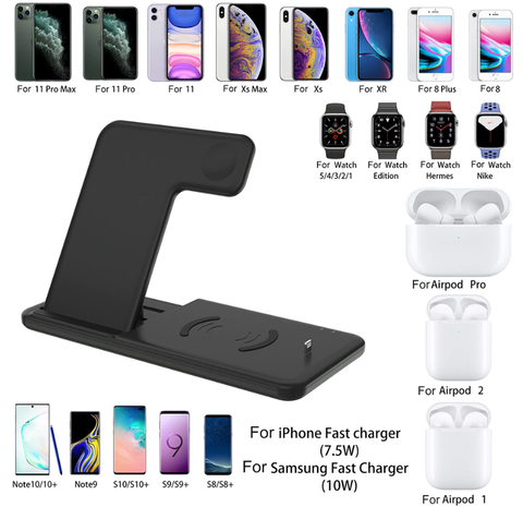 Image of 4-in-1 Foldable Charging Dock Station With Qi Fast Wireless Charger For iPhone 8, X, XR, 11 And Apple Watch + Airpods! You Get FREE Shipping Too!